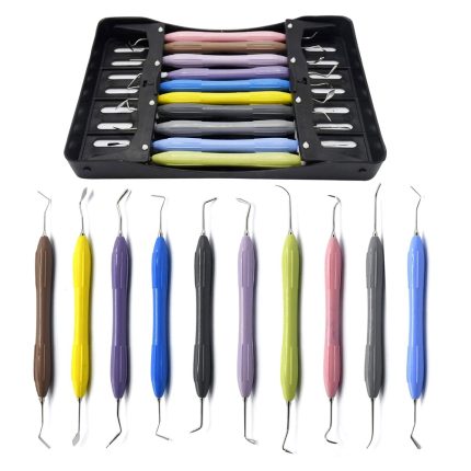 CE Certified 10-Piece Dental Surgical Instruments Kit Manual Power Deluxe Cushion Grip Composite Filling Restorative Tools Steel